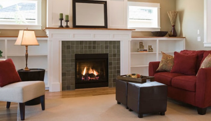 living room with fireplace 